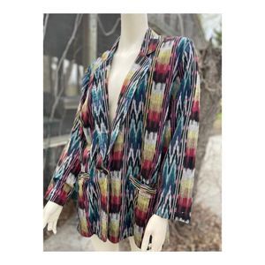 Vintage 90s Cotton Weave Blazer Jacket Multi-Color Unisex Boho